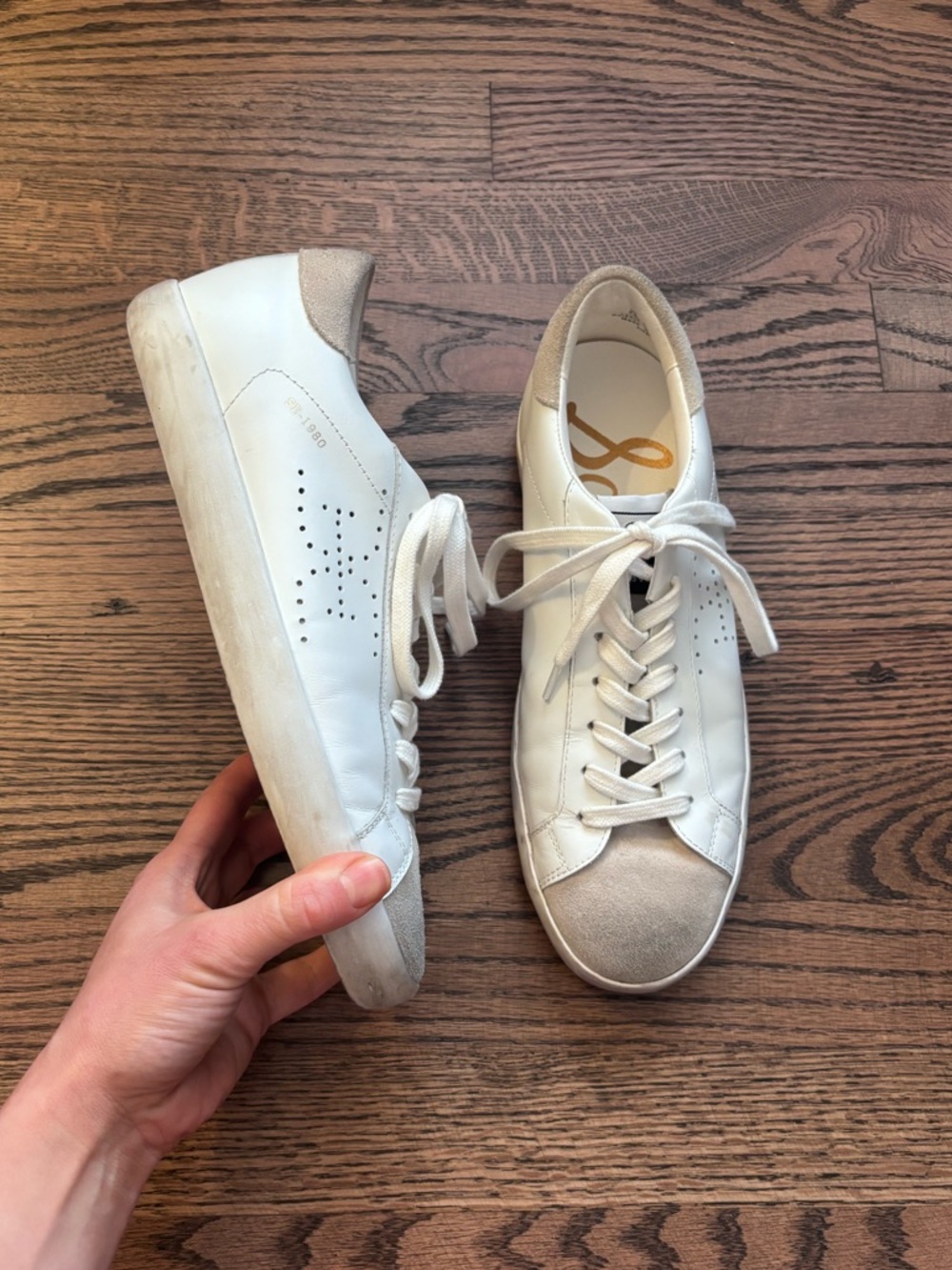 Sam Edelman Aubrie White Distressed Women’s Sneakers Sz 8.5